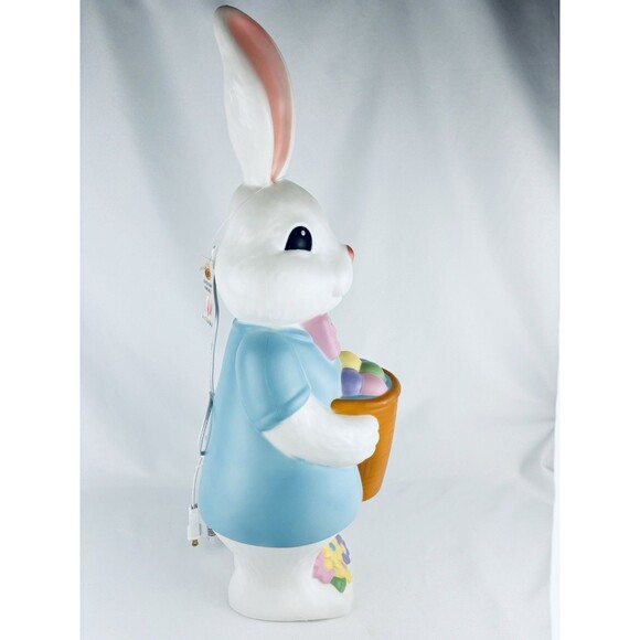 New 2024 Blue Boy Easter Bunny Rabbit Basket Flowers BLOW MOLD Lighted 24 Inch - Picture 8 of 12